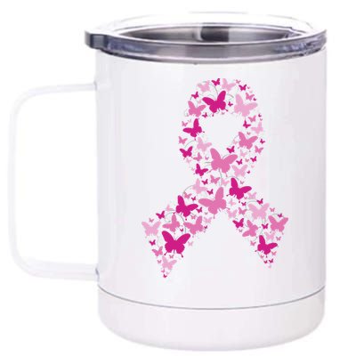 Ribbon Flight Of Awareness Butterfly Breast Cancer 12 oz Stainless Steel Tumbler Cup