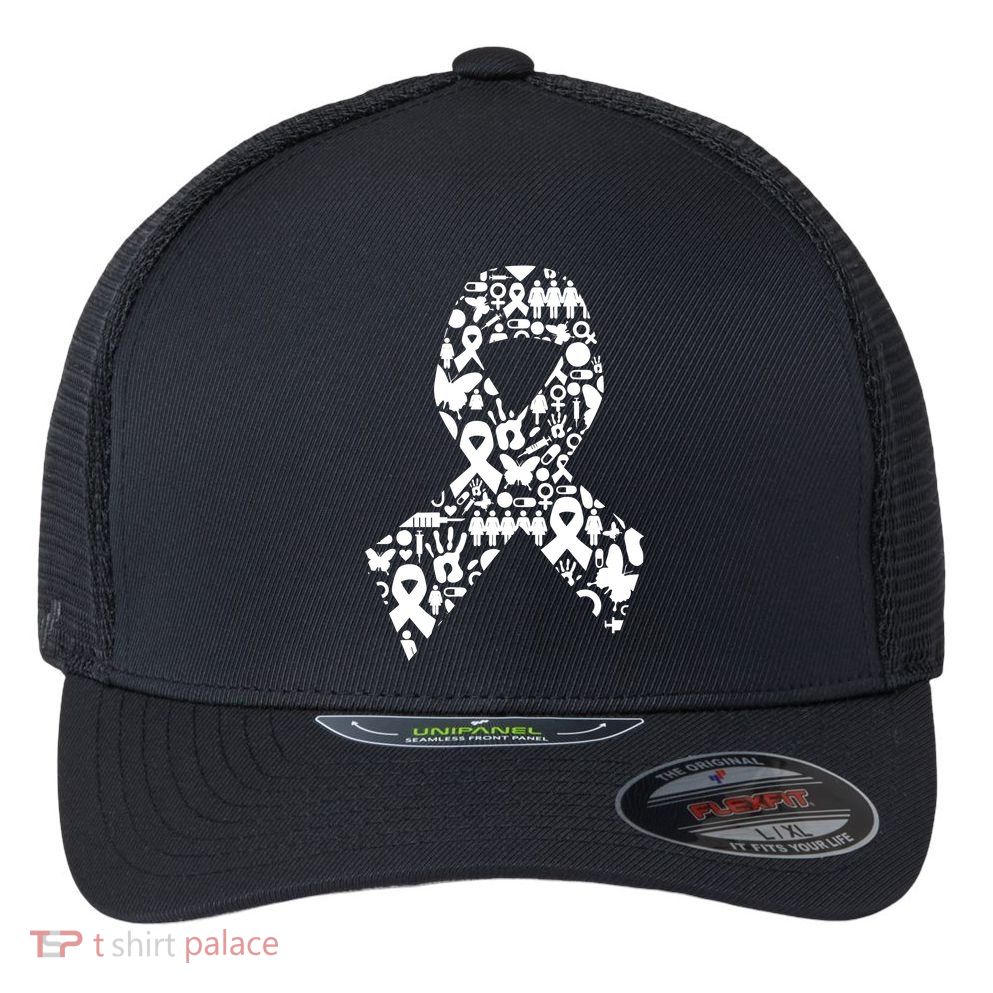 Ribbon Of Support Breast Cancer Flexfit Unipanel Trucker Cap