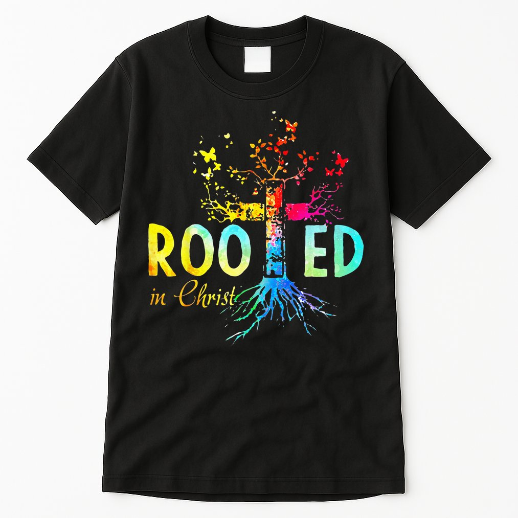 Rooted In Christ Faith Christian Jesus Lovers Men Women Tall T-Shirt