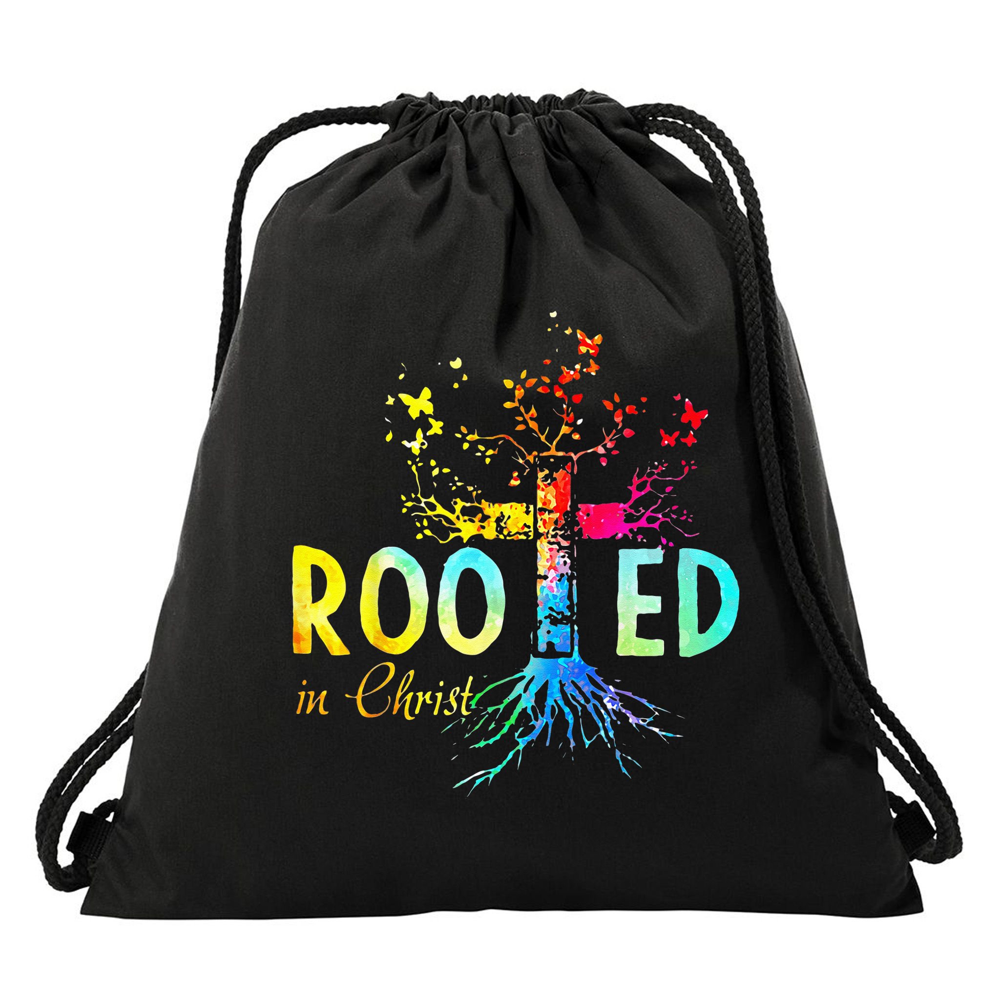 Rooted In Christ Faith Christian Jesus Lovers Men Women Drawstring Bag