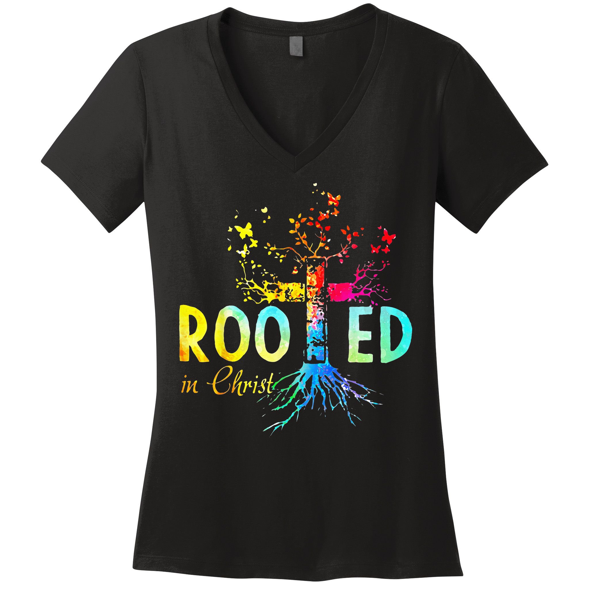 Rooted In Christ Faith Christian Jesus Lovers Men Women Women's V-Neck T-Shirt