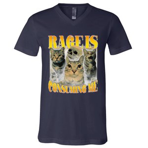 Rage Is Consuming Me Cat Meme V-Neck T-Shirt