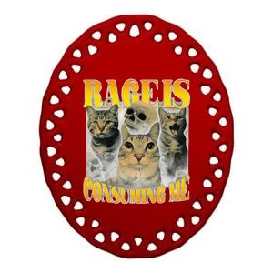 Rage Is Consuming Me Cat Meme Ceramic Oval Ornament