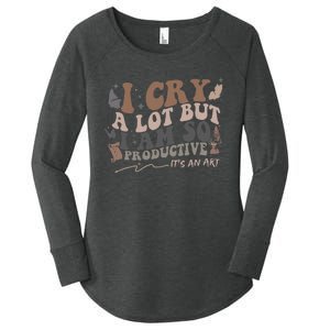 Retro I Cry A Lot But I Am So Productive Funny Trending Meme Women's Perfect Tri Tunic Long Sleeve Shirt