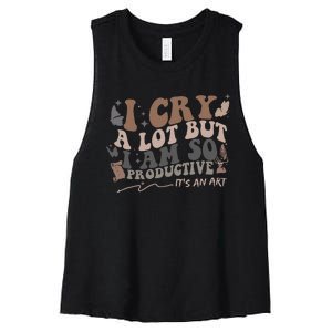 Retro I Cry A Lot But I Am So Productive Funny Trending Meme Women's Racerback Cropped Tank