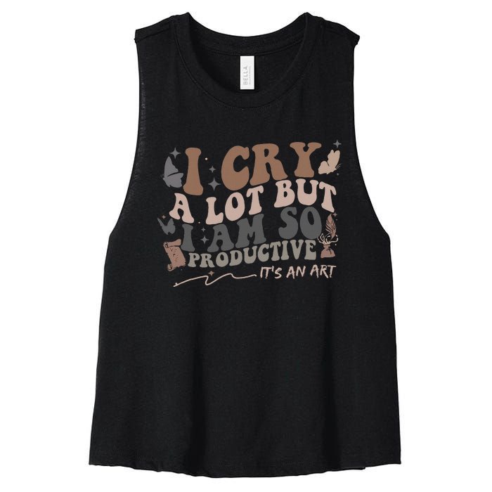 Retro I Cry A Lot But I Am So Productive Funny Trending Meme Women's Racerback Cropped Tank