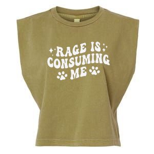 Rage Is Consuming Me Groovy Retro Silly Staring Cat Meme Garment-Dyed Women's Muscle Tee