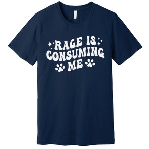 Rage Is Consuming Me Groovy Retro Silly Staring Cat Meme Premium T-Shirt