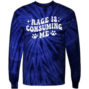 Rage Is Consuming Me Groovy Retro Silly Staring Cat Meme Tie-Dye Long Sleeve Shirt