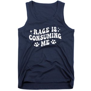 Rage Is Consuming Me Groovy Retro Silly Staring Cat Meme Tank Top