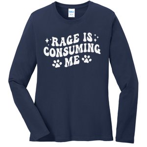 Rage Is Consuming Me Groovy Retro Silly Staring Cat Meme Ladies Long Sleeve Shirt