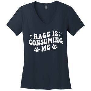 Rage Is Consuming Me Groovy Retro Silly Staring Cat Meme Women's V-Neck T-Shirt