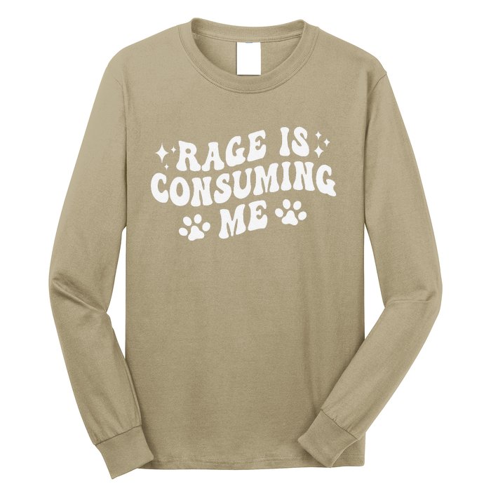 Rage Is Consuming Me Groovy Retro Silly Staring Cat Meme Long Sleeve Shirt