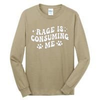 Rage Is Consuming Me Groovy Retro Silly Staring Cat Meme Tall Long Sleeve T-Shirt