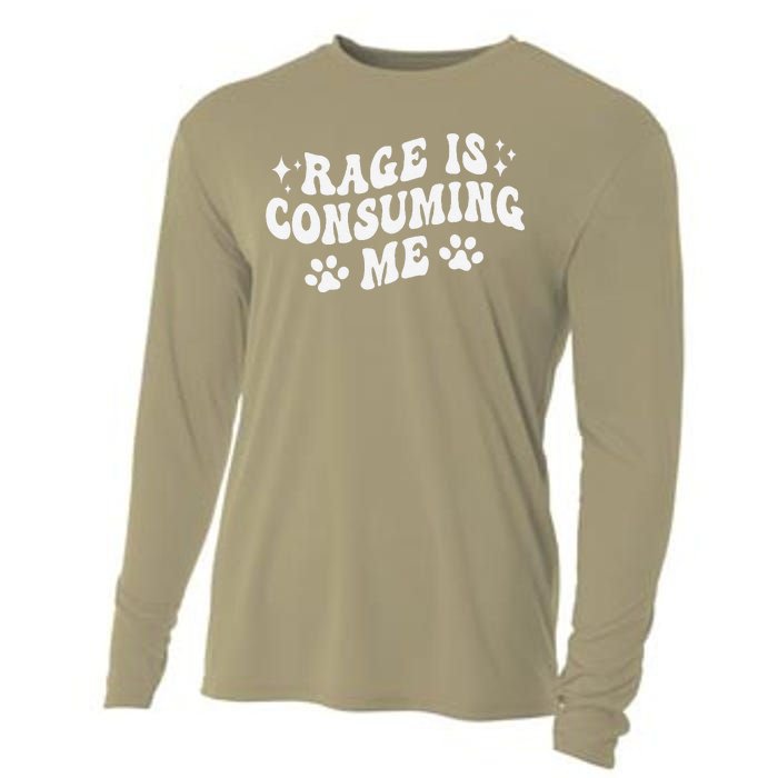 Rage Is Consuming Me Groovy Retro Silly Staring Cat Meme Cooling Performance Long Sleeve Crew