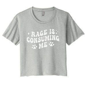 Rage Is Consuming Me Groovy Retro Silly Staring Cat Meme Women's Crop Top Tee