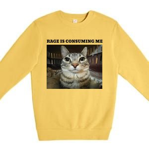 Rage Is Consuming Me Cat Meme Premium Crewneck Sweatshirt