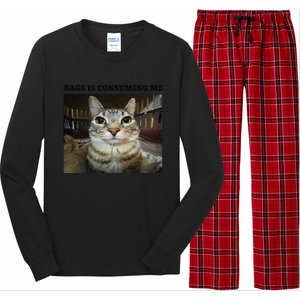 Rage Is Consuming Me Cat Meme Long Sleeve Pajama Set