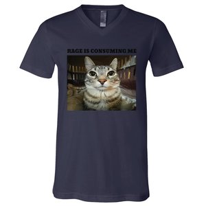 Rage Is Consuming Me Cat Meme V-Neck T-Shirt