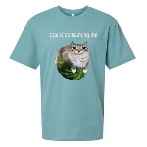 Rage Is Consuming Me Watermelon Cat Silly Cat Meme Sueded Cloud Jersey T-Shirt