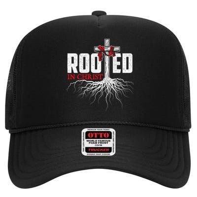 Rooted In Christ Christian Faith Religious Jesus Christ High Crown Mesh Back Trucker Hat