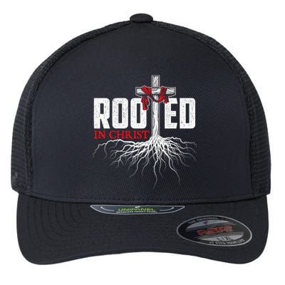 Rooted In Christ Christian Faith Religious Jesus Christ Flexfit Unipanel Trucker Cap