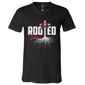 Rooted In Christ Christian Faith Religious Jesus Christ V-Neck T-Shirt