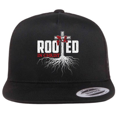 Rooted In Christ Christian Faith Religious Jesus Christ Flat Bill Trucker Hat