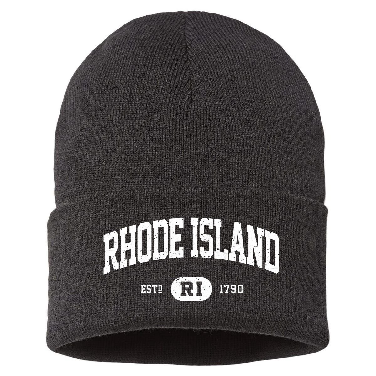Rhode Island Cute Gift Retro Vintage Rhode Island Sustainable Knit Beanie