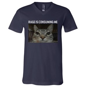 Rage Is Consuming Me Cat Meme Silly Staring Cat Funny Meme V-Neck T-Shirt