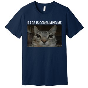 Rage Is Consuming Me Cat Meme Silly Staring Cat Funny Meme Premium T-Shirt