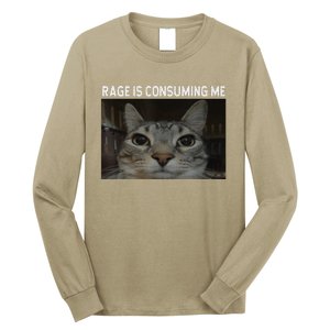 Rage Is Consuming Me Cat Meme Silly Staring Cat Funny Meme Long Sleeve Shirt