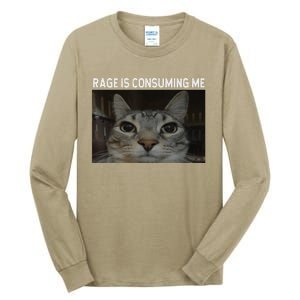 Rage Is Consuming Me Cat Meme Silly Staring Cat Funny Meme Tall Long Sleeve T-Shirt