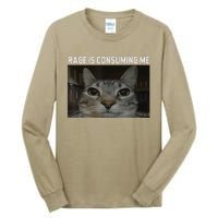 Rage Is Consuming Me Cat Meme Silly Staring Cat Funny Meme Tall Long Sleeve T-Shirt