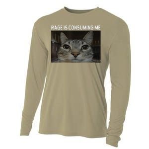 Rage Is Consuming Me Cat Meme Silly Staring Cat Funny Meme Cooling Performance Long Sleeve Crew