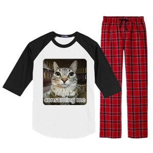 Rage Is Consuming Me Funny Silly Staring Cat Lovers Meme Raglan Sleeve Pajama Set