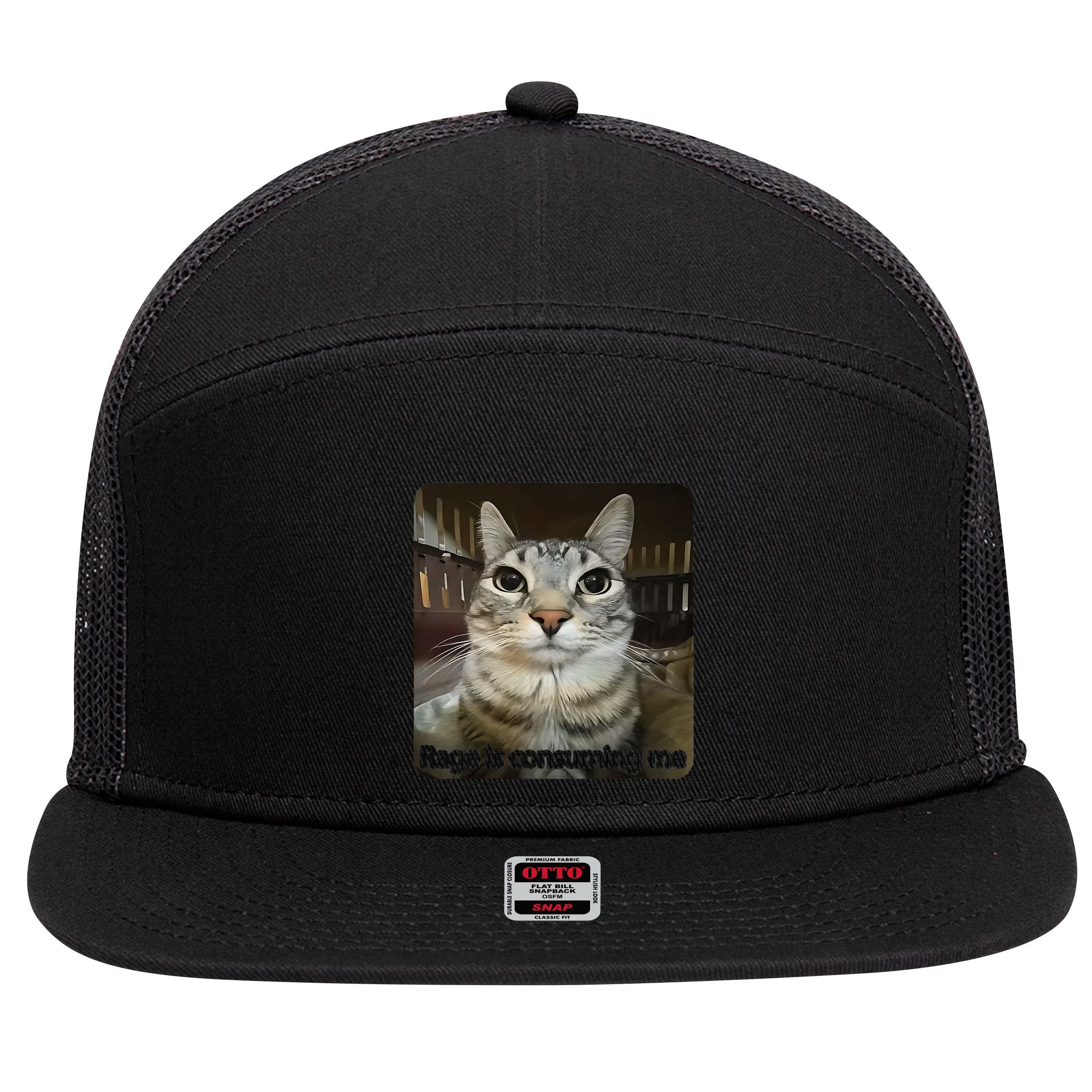 Rage Is Consuming Me Funny Meme Cat Joke Cat Lovers 7 Panel Mesh Trucker Snapback Hat
