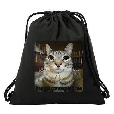 Rage Is Consuming Me Funny Meme Cat Joke Cat Lovers Drawstring Bag