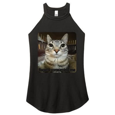 Rage Is Consuming Me Funny Meme Cat Joke Cat Lovers Women's Perfect Tri Rocker Tank