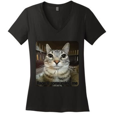 Rage Is Consuming Me Funny Meme Cat Joke Cat Lovers Women's V-Neck T-Shirt