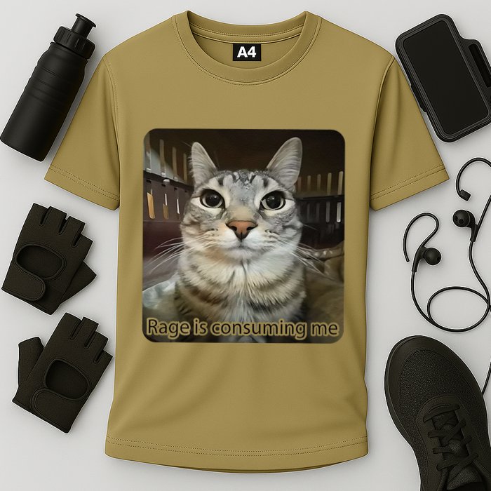 Rage Is Consuming Me Funny Meme Cat Joke Cat Lovers Cooling Performance Crew T-Shirt