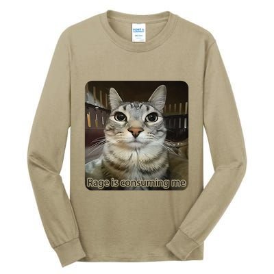 Rage Is Consuming Me Funny Meme Cat Joke Cat Lovers Tall Long Sleeve T-Shirt