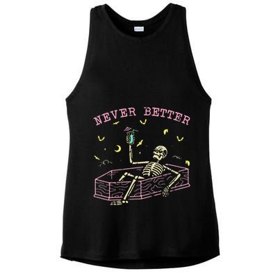  Relaxing In Coffin Night Never Better Skeletons Ladies PosiCharge Tri-Blend Wicking Tank