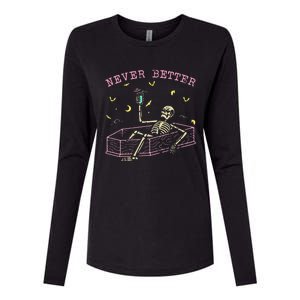  Relaxing In Coffin Night Never Better Skeletons Womens Cotton Relaxed Long Sleeve T-Shirt