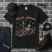  Relaxing In Coffin Night Never Better Skeletons Tall T-Shirt