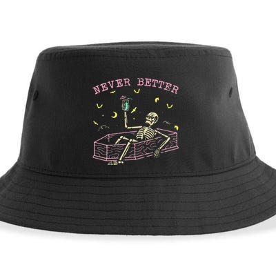  Relaxing In Coffin Night Never Better Skeletons Sustainable Bucket Hat