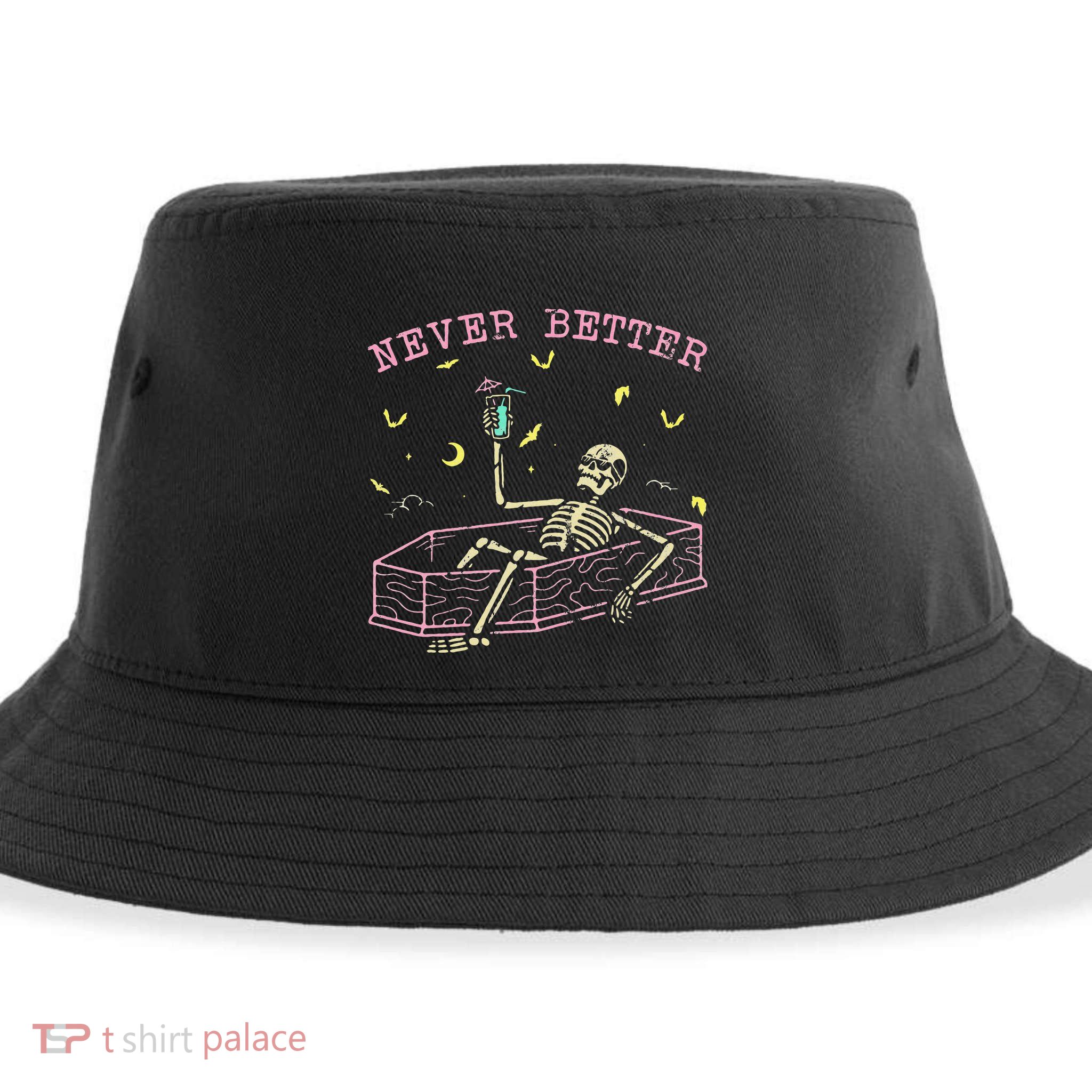  Relaxing In Coffin Night Never Better Skeletons Sustainable Bucket Hat