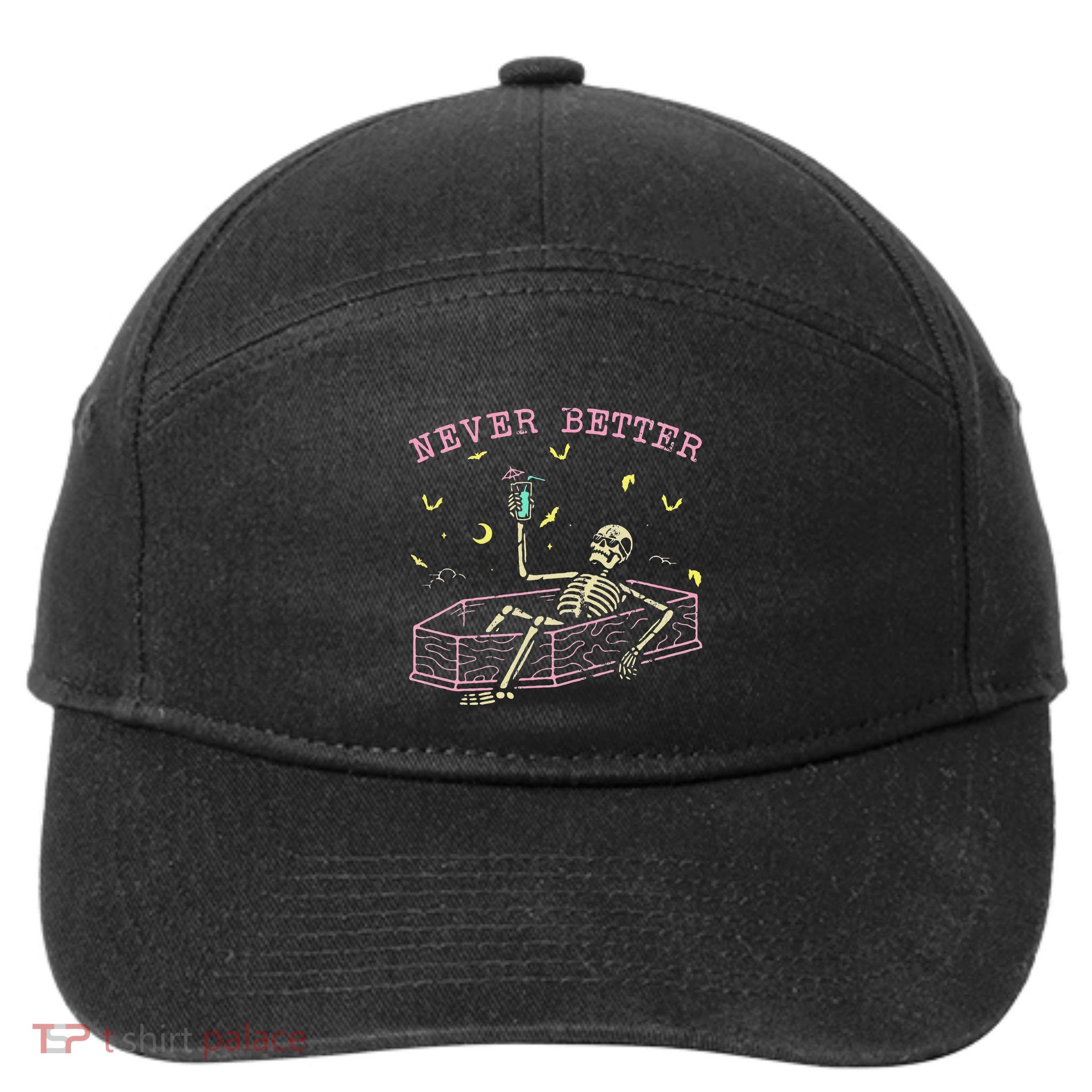  Relaxing In Coffin Night Never Better Skeletons 7-Panel Snapback Hat