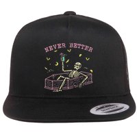  Relaxing In Coffin Night Never Better Skeletons Flat Bill Trucker Hat