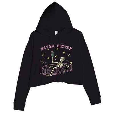  Relaxing In Coffin Night Never Better Skeletons Crop Fleece Hoodie